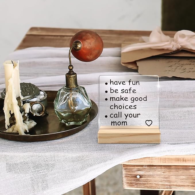 Call Your Mom Desk Decor, Funny Acrylic Sign, Dorm Room Essentials, Inspirational Acrylic Plaque Sign with Wood Stand for Guys Girls College Dorm Room Decor, Son Daughter Graduation Gift