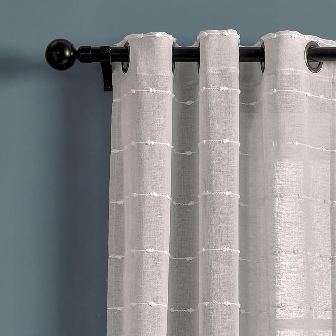 Lush Decor Farmhouse Textured Grommet Sheer Window Curtain Panel Pair, 38"W x 95"L, Gray