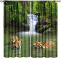 Forest Waterfall Landscape Blackout Window Curtains, Animals Tigers Waterfall Woodland Natural Window Drapes, for Living Room Bedroom 42" W X 54" L