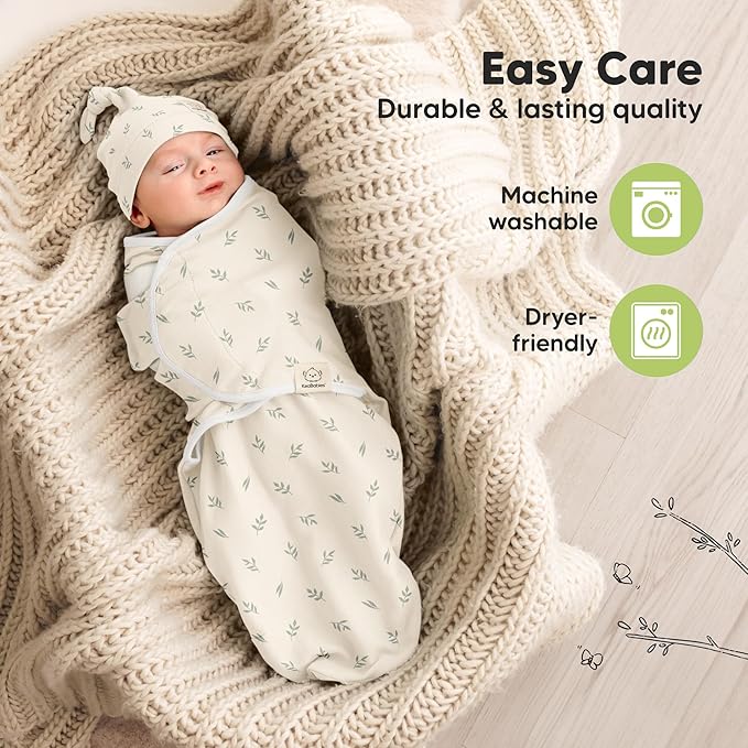 KeaBabies 3-Pack Swaddles for Newborns, Girls, Boys with Hats - Organic Soft Baby Sleep Sacks, Breathable Baby Swaddle 3-6 Months Beanies Set, Premie Infant Sleep Sack 0-3 Months (Fleur)