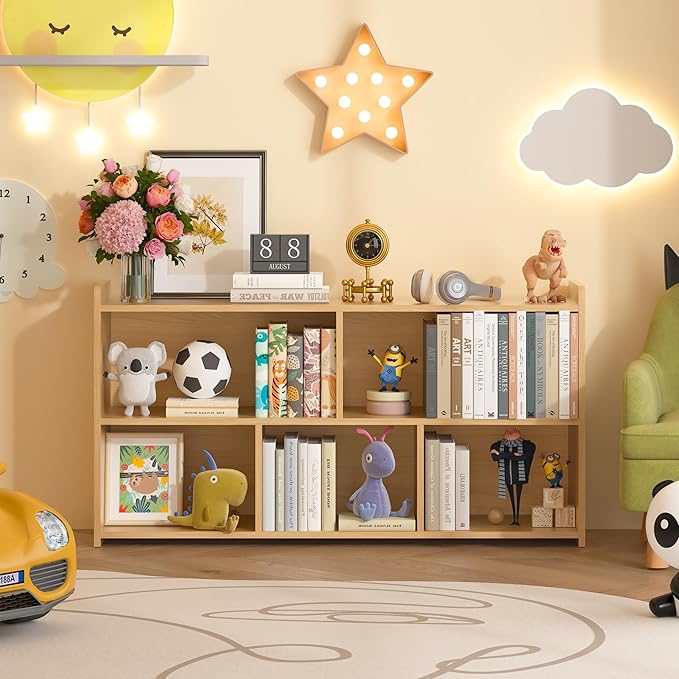 Kids Book Shelf Set of 2, 5 Cubes Storage Organizer Montessori Shelf, Wooden Kids Bookcase, Toy Storage Organizer for Children, Toddler Bookshelf Cube Shelf for Kid’s Room, Classroom