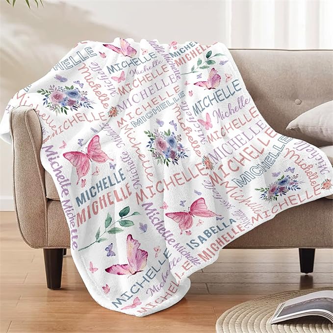 Ships Next Day, Personalized Baby Blankets, Custom Baby Blanket with Name for Girls,Gift for Chrismas Birthday Memorial Day, Customized Flannel Blanket for Kids Adults 30"X40"