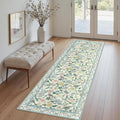 Green Floral Runner Rug, 2x6 Washable Rug Runners for Hallways Non-Slip, Soft Low Pile Flower Birds Long Bathroom Mat Botanical Throw Carpet for Kitchen Laundry Entryway Porch