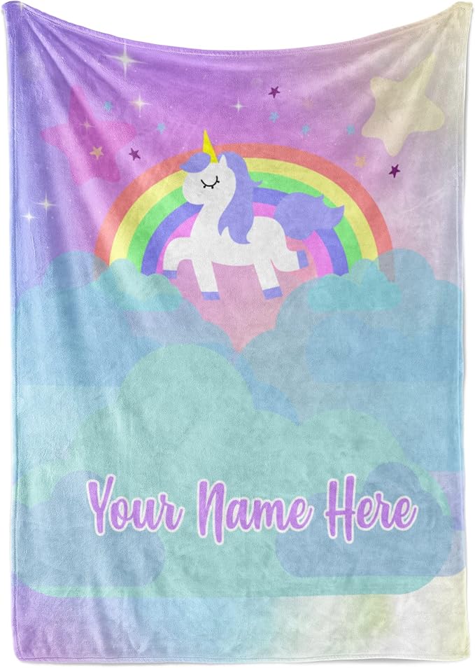 Personalized Unicorn Blanket for Girls | Kids Unicorn | Custom Plush Fuzzy Unicorns for Toddler | Customized Little Girl Throw Blankets | Baby Girl Sofa Bed Birthday (Fleece – 50x60)