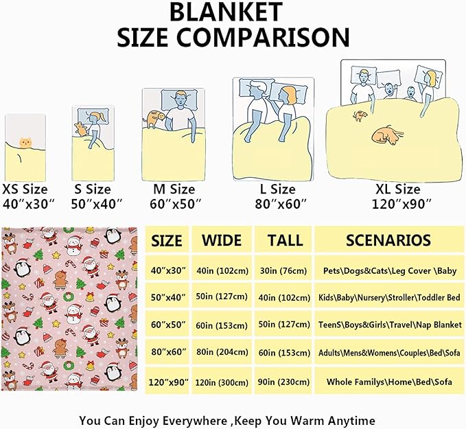 Ultra Soft Cute Christmas Blanket - Plush Cozy Holiday Blanket for Travel/Camping/Picnic - 50"x60" - Teens/Travel Size