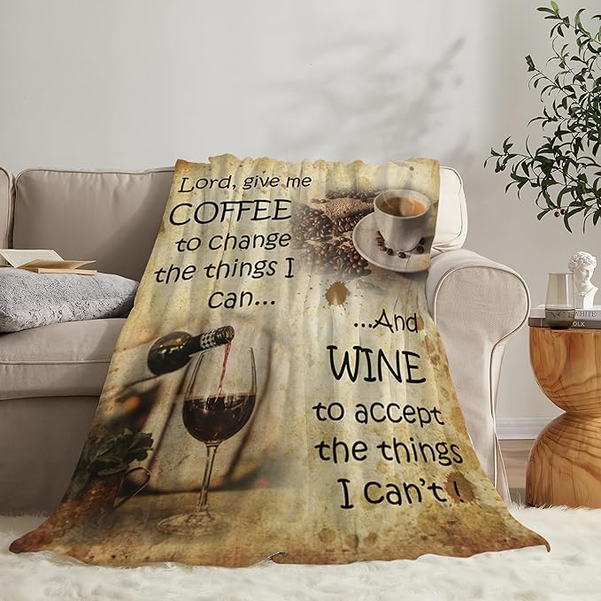 Vintage Coffee Blanket for Girls Boys Drink Wine Throw Blankets Soft Cozy Warm Fuzzy Fleece Lord Bedding Flannel Throws Stuff Gifts for Coffee Lovers Kids Men Women Bedroom Decor 60"x50"