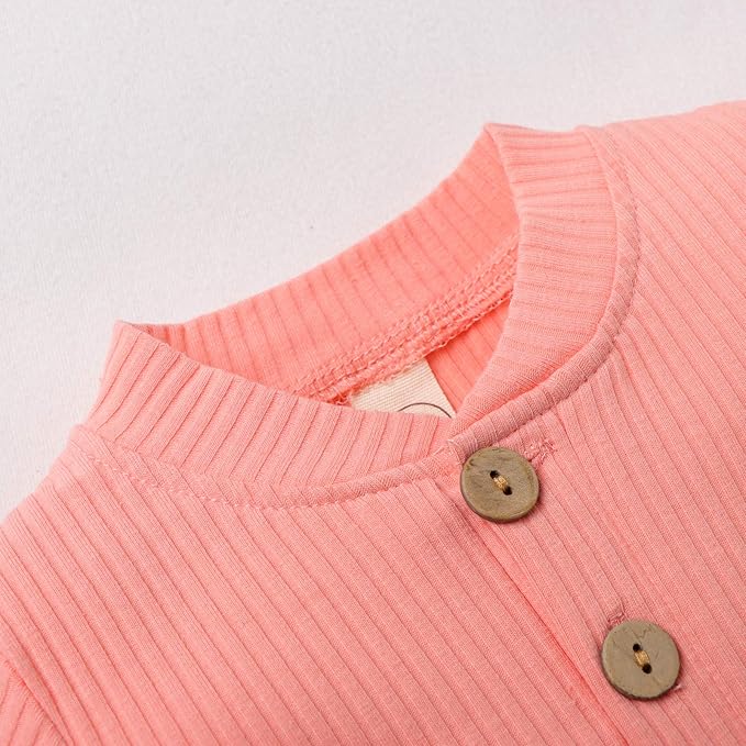 Newborn Baby Boy Girl Clothes Ribbed Knitted Cotton Long Sleeve Romper Long Pants Solid Color Fall Winter Outfits
