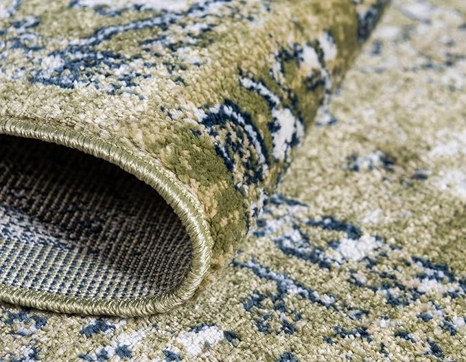 Rugs.com Charleston Collection Rug – 6 Ft Runner Green Low-Pile Rug Perfect for Hallways, Entryways