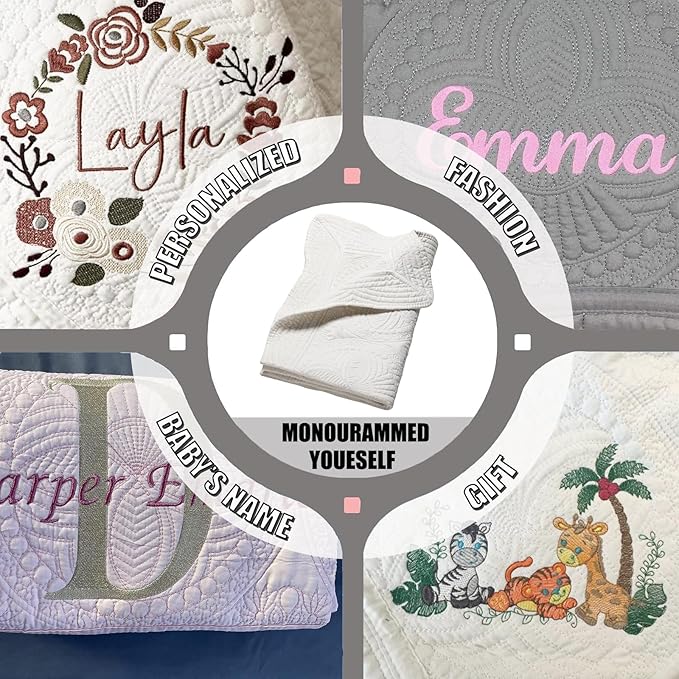 PEACELOVER Embossed Neutral Baby Quilt Durable, Lightweight Baby Blankets Four Seasons for Personlized Monogram Cotton Quilted Blanket Toddler Quilt for Boys and Girls 46x36 Inches (White)