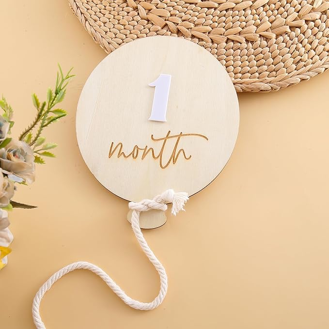 Wooden Balloon Baby Milestone Cards - Wooden First Year Milestone Signs,Baby Announcement Monthly Milestone Markers,Baby Shower Photography Props