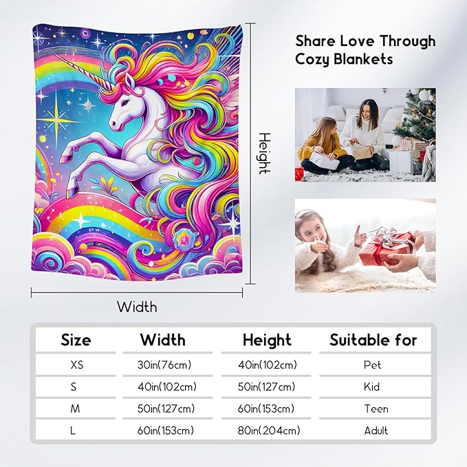 Unicorn Blankets - Kids Blanket Gifts for Girls - Flannel Soft Cute Throws for Room Decor, Couch,Bed - 60"x80"