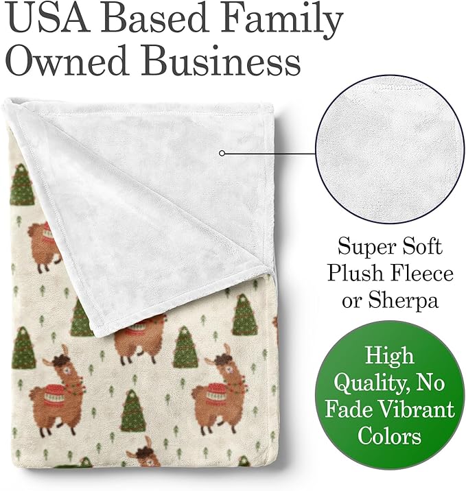 Custom Holiday Llama Blanket - Ships Next Day, Printed in USA - Warm Fleece or Sherpa Sofa Throw for Christmas,Fun Christmas Décor - Customizable Family Throws (Sherpa 50x60)