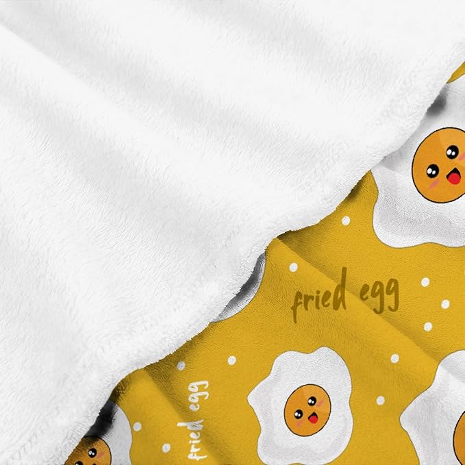 Thuswarm Cute Fried Eggs Kawaii Omelette Flannel Throw Blanket Warm Cozy Soft Cartoon Food Print Blankets for Bed Couch Sofa Room Decoration Gifts 50”×40” Small for Kid