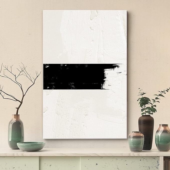 SIGNWIN Canvas Print Wall Art Geometric Black Stripe Tan Color Field Abstract Shapes Illustrations Minimalism Contemporary Nordic Relax/Calm Zen Decorative for Living Room, Bedroom, Office - 32"x48"