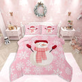 Feelyou Christmas Bedding Set Soft for Boys Girls, Snowman Pink Comforter Set King Size Xmas Snowflakes Duvet Quilt Microfiber Winter Snow Bedroom Decor 3 Pcs with 2 Pillow Cases