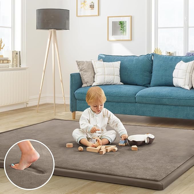 Baby Play Mat for Floor Tummy Time Mat Nursery Muscle Area Rug Playroom Rug Tatami 59"*71" Memory Foam 1.3" Thick Crawling For Babies,Toddlers, Infants, Kids,Floor(Brown)