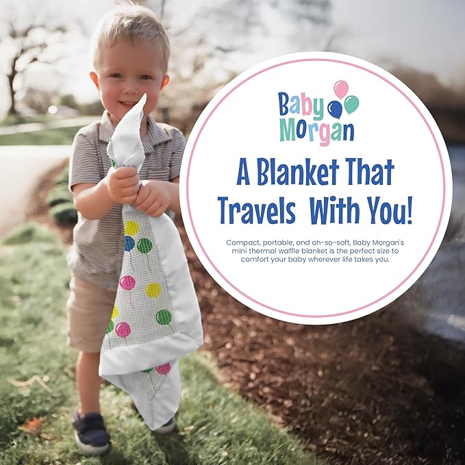 Thermal Waffle Knit Baby Blanket - Soft Breathable Mini Blanket for Newborns and Infants - Toddler Blankey for Strollers, Travel, Naptime and More - 18" x 20" (Balloon Multi, Nylon Trim)