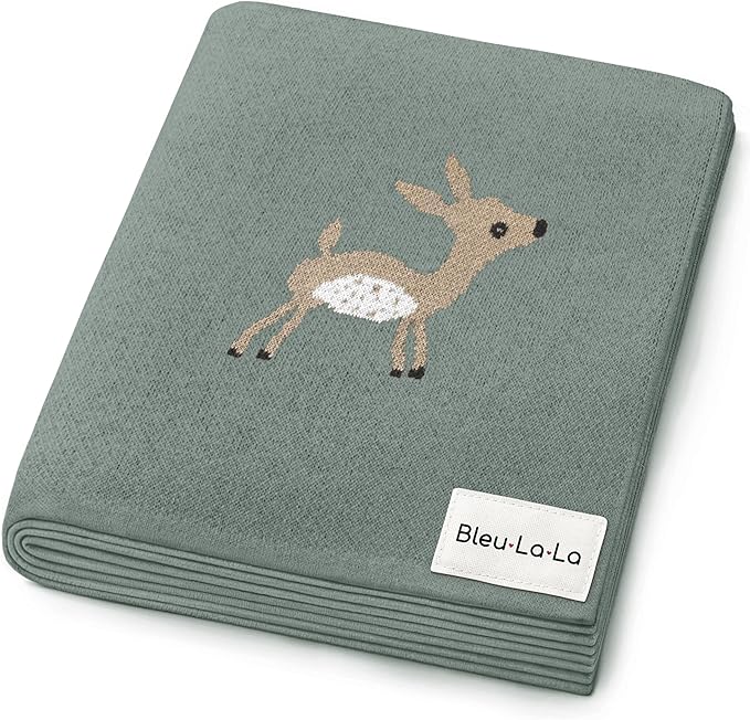 Soft Baby Swaddle Receiving Blanket - 100% Cotton Knit Soft Cozy Receiving Swaddling Quilt Blanket for Shower Gift Registry for Newborns, Infants, Toddlers (Deer - Sage)