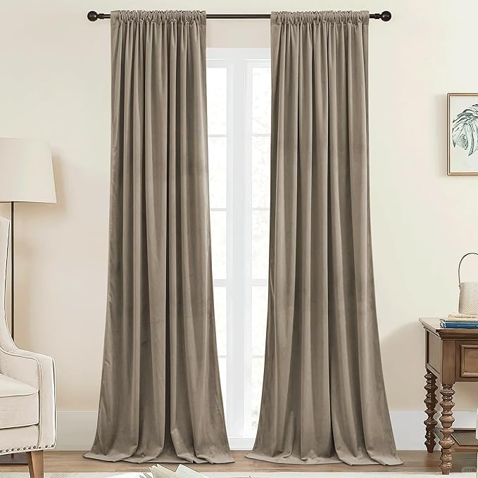StangH Back Tab Camel Beige Velvet Curtains Room Darkening Thermal Insulated Drapes for Doorway/Sliding Door Privacy for Bedroom/Living Room/Closet, W42 x L90, 2 Panels