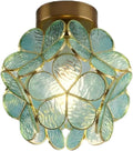 7.9 Inch Petal Ceiling Light, Tiffany Style Metal and Glass Ceiling Light, Modern Ceiling Light with E27 Base for Hallway, Entryway, Bedroom - Blueish Green