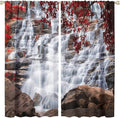 Waterfall Blackout Windows Curtains, Waterfall Red Forest Pattern Nature View Curtains, for Living Room Bedroom 42x45in 2 Panels