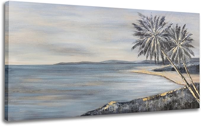 Yuaxker Ocean Wall Art Black and Gold Blue Art Canvas Painting Modern Ocean and Coconut Tree Wall Decor Artwork for Living Room Bedroom Dining Room Office Home Decor 30x60 inch