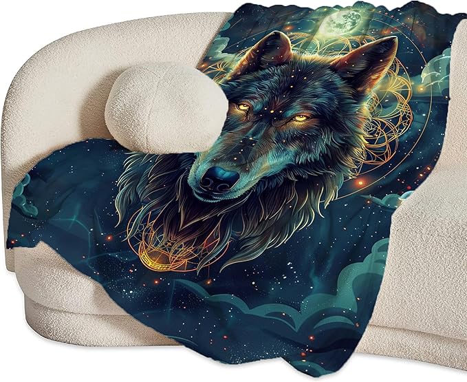 Wolf Fantasy Throw Blanket - Gifts and Decor for Girls, Boys, Women, Men, Kids, Adults - Soft Warm Cozy Fleece for Couch, Sofa, Bed 80"x60"