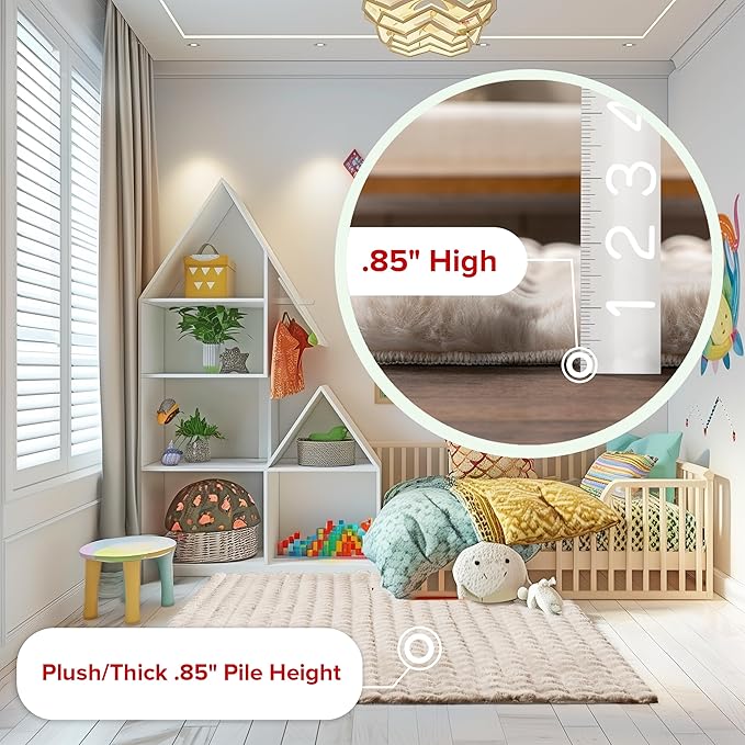 nuLOOM Jeni Beige, 5' x 7'6" Oval, Solid Faux Rabbit, Fluffy and Cozy, High Traffic, Stain Resistant, Easy Clean, Durable Washable Area Rug for Bedroom, Living Room, Dining, Den, Foyer, Entryway