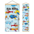 Personalized Kids Name Growth Chart Ruler for Wall Wood Frame Height Measure Chart 13.4x56 in Linen Hanging Height Growth Chart Cartoon Airplane Aircraft Kids Room Decor