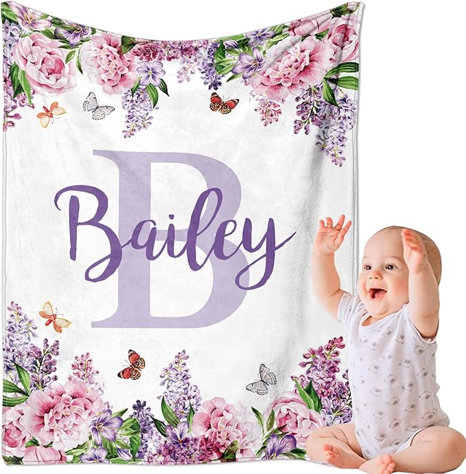 Ships Next Day, Personalized Baby Blankets, Custom Baby Blanket with Name for Girls,Gift for Chrismas Birthday Memorial Day, Customized Flannel Blanket for Kids Adults 30"X40"