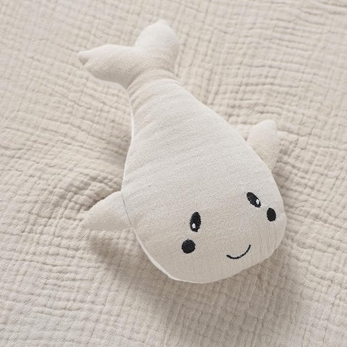 Organic Cotton Muslin Loveys for Babies,Security Blankets for Baby Lovey,Unisex Baby Essentials Neutral,Baby Registry Search,Newborn Baby Gifts for Boys and Girls (Whale Khaki)