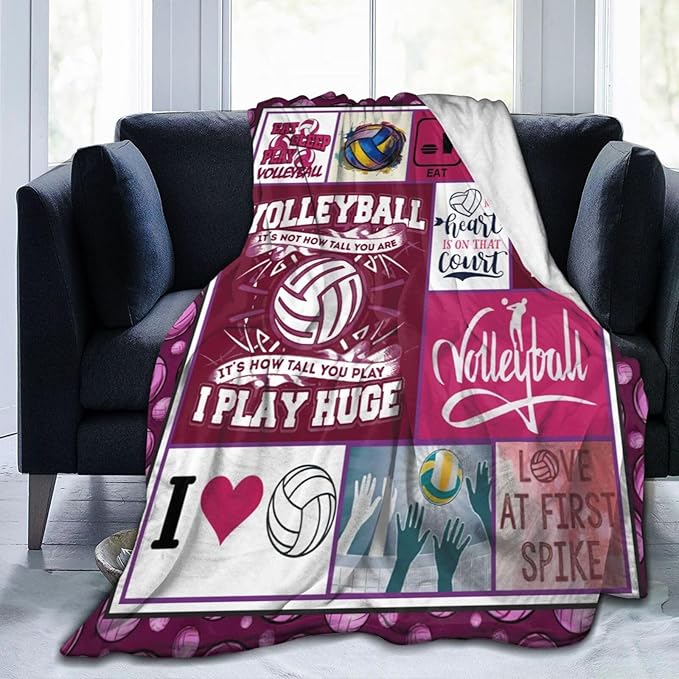 Volleyball Blanket Volleyball Decor Throw Blanket Gifts for Girl Woman Kids Super Soft Flannel Lightweight Fluffy Plush Fuzzy Fleece Sports Blanket for Bed Sofa 50"X60"