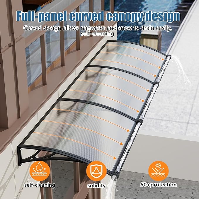 40''*120'' Window and Door Exterior, UV/Rain/Snow/Sunlight Protection Sheet,UPF 50+ Polycarbonate Overhang Canopy,House Overdoor Awnings for Door Entrance Outside/Patio/Porch/Deck