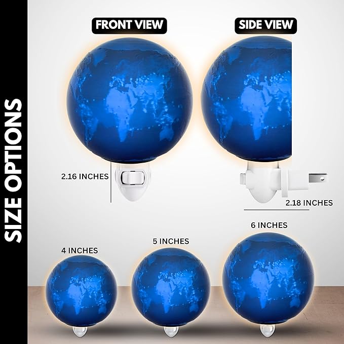 Earth Night Lights | 6" Earth Night Lamp LED Light | 3D Solar System NightLight, Planet Home Décor, Space Nursery, Globe Lamp Kids Room, Space Gift, Birthday Gifts, Bedroom Decorations