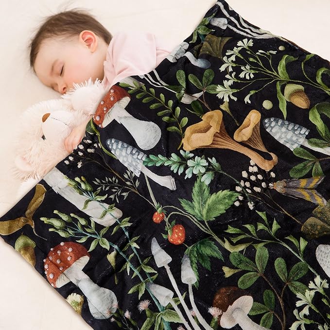 Mushroom Baby Blanket for Boys Girls Soft Fleece Minky Blanket with Dotted Backing Double Layer Newborn Toddler Blankie for Nursery Stroller Crib Gift to Son Nephew Grandson 26.5 * 40 in