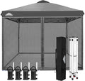 EAGLE PEAK 10x10 Outdoor Easy Pop up Canopy with Netting, Instant Screen Party Tent with Mesh Side Walls, Gray