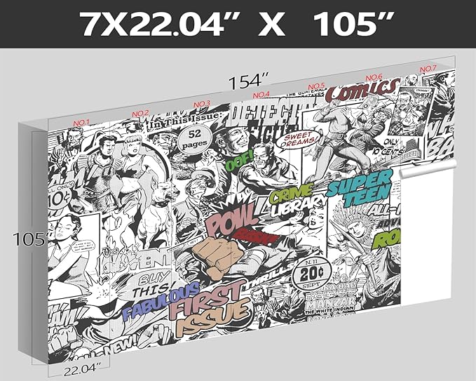 XMPMBM-Cartoon Hand-Painted Comics Nursery Room Fabric Wallpaper Kids Gaming Room Graffiti Bedroom Wall Mural-W 154" X H 105"（112 Square Foot）