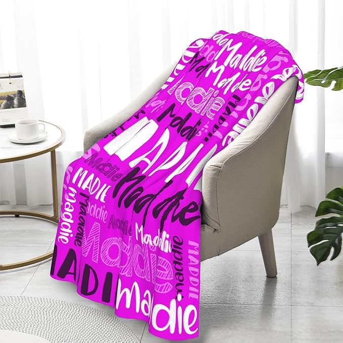 Dr.TOUGH Personalized Blankets with Name Customized Baby Blankets for Girls Boys Adults Monogrammed Blankets and Throws Christmas Birthday Mothers Fathers Valentines Day Gift (Magenta,50''×60'')