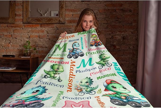 Personalized Dinosaur Truck Blanket Gifts for Girls Boys Women - Super Soft Cozy Warm Throw Sheet for Couch Bed Sofa Office Decor All Season 40"x50" for Kids/Children