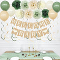 Baby Shower Party Decorations Kit Welcome Baby Heart Burlap Banner with Sage Green Tissue Flowers Pom Pom Felt Swirl Cheesecloth Table Runner Balloons for Neutral Party Decorations Supplies