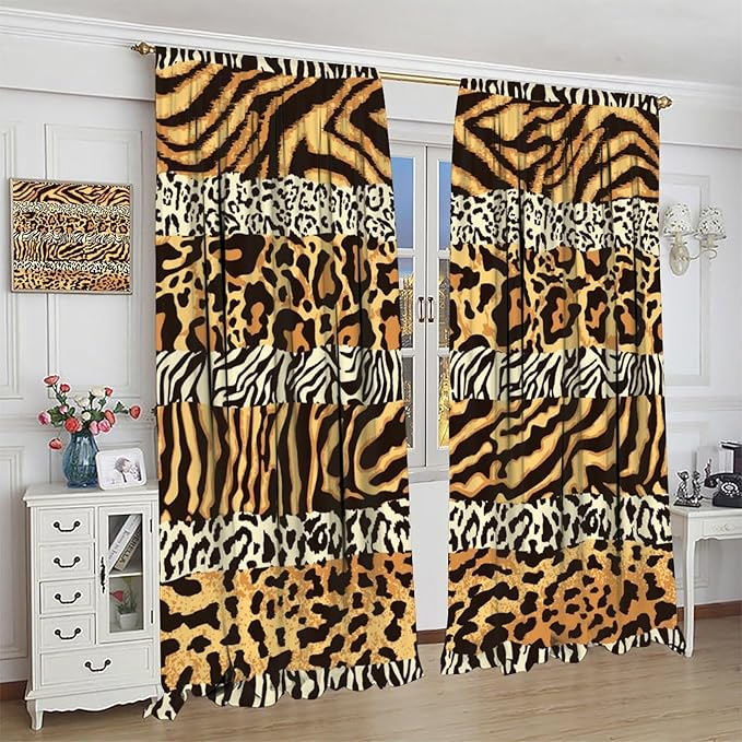 Leopard Print Blackout Curtains, Wild Animals Print African Tropical Skins Window Treatments for Bedroom Living Room 72" W X 63" L