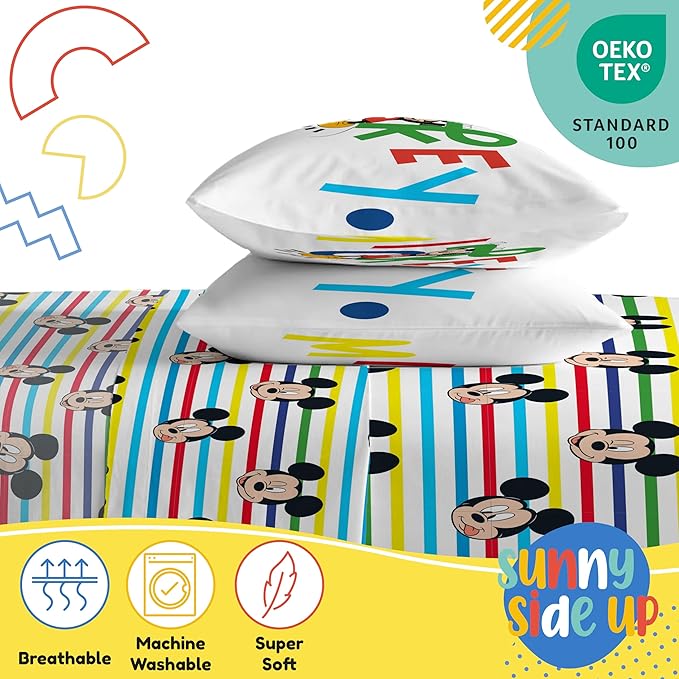 Sunny Side Up Disney Mickey Mouse Full Sheet Set - 4 Piece Kids Bedding Set Includes Pillow Cover - Super Soft Microfiber Sheets