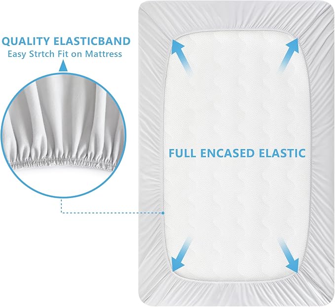 TILLYOU Mini Crib Fitted Sheets 2 Pack - Soft Jersey Knit Microfiber Playpen Bedding Sheet for Baby, Portable Mini Pack n Play Sheet, Machine Washable, 38'' x 24'',Light Gray & Navy Blue