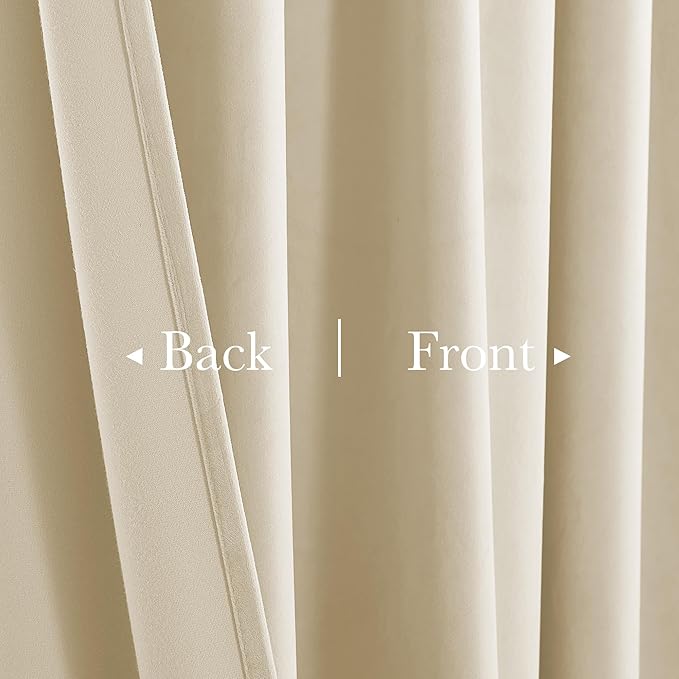 StangH Beige Curtains 100 inches Long Back Tab Light Reducing Thermal Insulated Drapes for Sliding Door Living Room Home Decoration for Bedroom/Kids, W52 x L100, 2 Panels