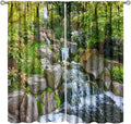 Forest Waterfall Blackout Curtains, Natural Landscape Forest Trees Waterfall Scenery PrintWindow Drapes, for Living Room Bedroom 42" W X 63" L