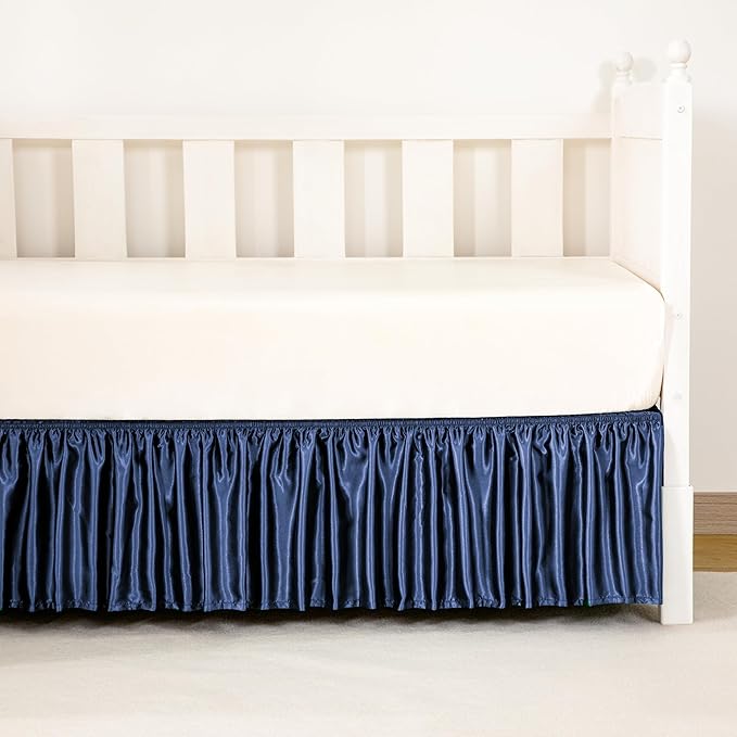 Navy Satin Crib Bed Skirt, 52" x 28" with 14" Drop Silky Soft Baby Crib Skirt for Baby Girls or Boys, Fit for Standard Crib & Toddler Bedding