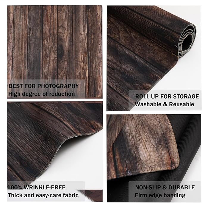 Kate Dark Brown Rubber Flooring Mats Wooden Texture Floor Wall Backdrop Photography Floor Mats for Photo Studio Professional Photographer 8x5ft