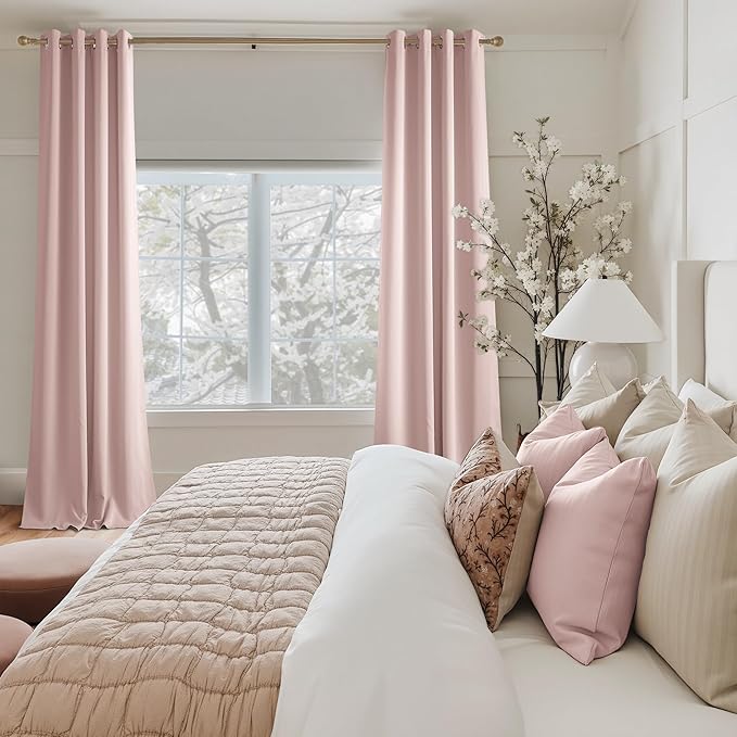 NICETOWN Blush Pink Room Darkening Curtains 78 Inches Long 2 Panels for Girls Room, Bedroom, Nursery Thermal Insulated Blackout Drapes Solid Grommet Noise Reducing Window Curtains, W40