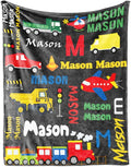 Personalized Blanket with Name for Boys, City Car Transport Custom Name Blanket, Soft Flannel Toddler Blankets Customized Gift for Newborn Baby Shower Birthday-60 x80