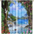 Spring Jungle Waterfall Blackout Window Curtains, Tropical Rainforest Floral Tree Waterfall Landscape Print Window Drapes, for Living Room Bedroom 55x63in 2 Panels